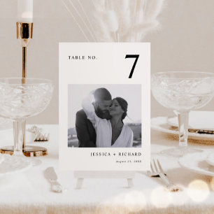 Modern Black and White Photo Wedding Table Number