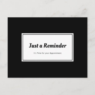 Modern Black and White Plain Appointment Reminder Postcard