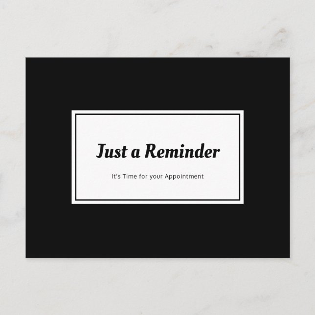 Modern Black and White Plain Appointment Reminder Postcard (Front)
