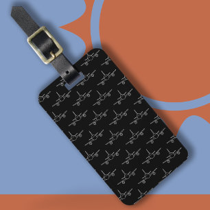 Modern Black and White Plane Pattern Luggage Tag