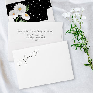 Modern Black and White Polka Dot Floral Wedding Envelope