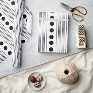 Modern Black and White Polka Dots and Stripes Wrapping Paper