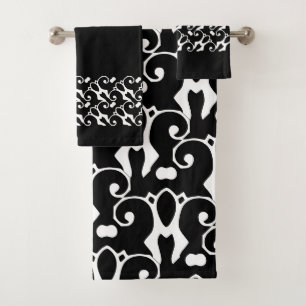 Modern Black and White Polka Dots Bath Towel Set