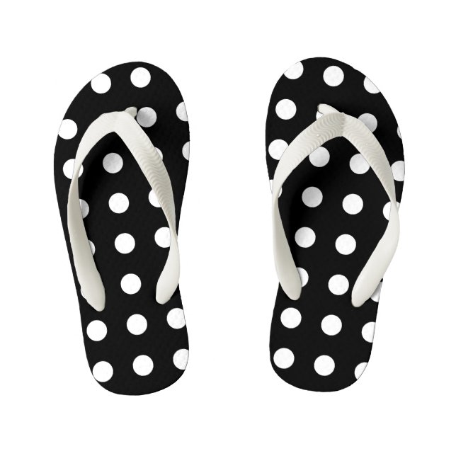 Modern Black and White Polka Dots Kid's Jandals (Footbed)