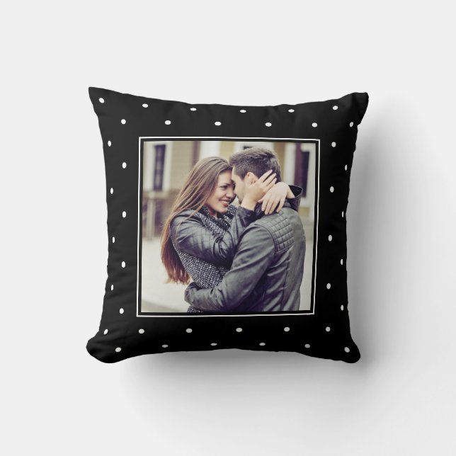 Modern Black and White Polka Dots with your Photo Cushion (Front)