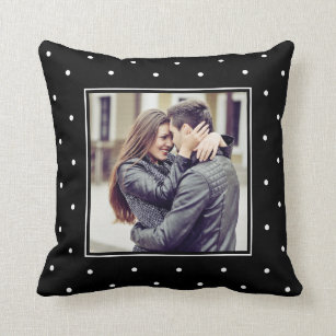 Modern Black and White Polka Dots with your Photo Cushion