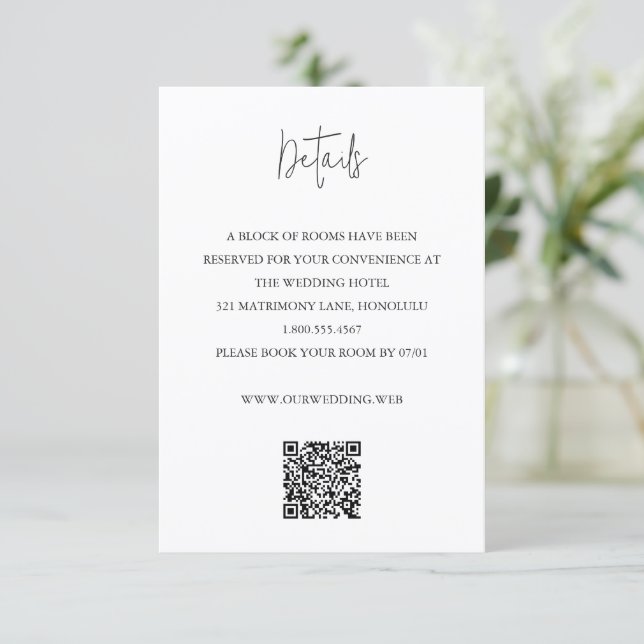 Modern Black and White QR Code Chic Wedding Enclosure Card (Standing Front)