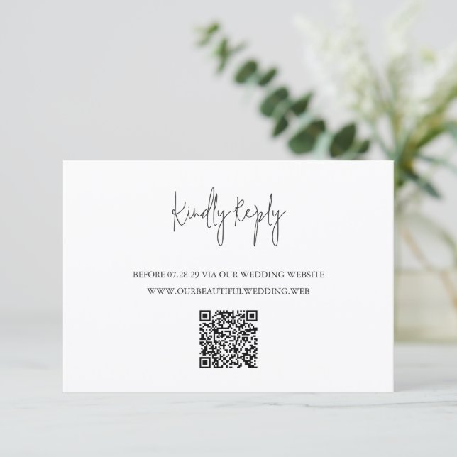Modern Black and White QR Code Chic Wedding RSVP Card (Standing Front)