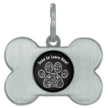 Modern Black and White QR Code ID Pet Tag Bone