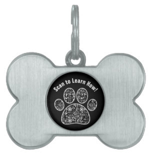 Modern Black and White QR Code ID Pet Tag Bone