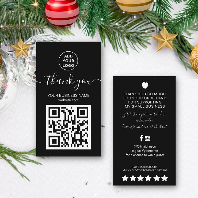 Modern Black and White QR code Order thank you  Business Card (Creator Uploaded)