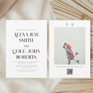 Modern Black and White QR Code Photo Wedding Invitation