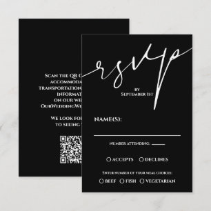 Modern Black and White QR Code Wedding RSVP Card