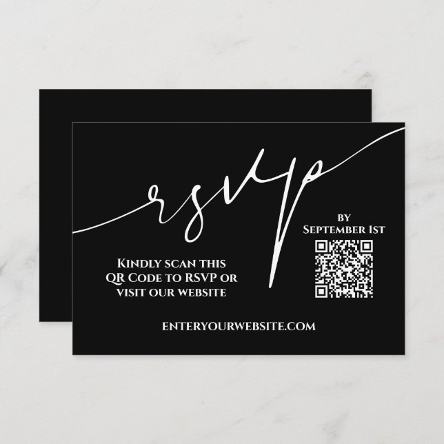 Modern Black and White QR Code Wedding RSVP Card (Front/Back)