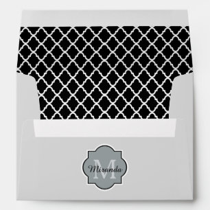 Modern Black and White Quatrefoil Monogrammed Name Envelope