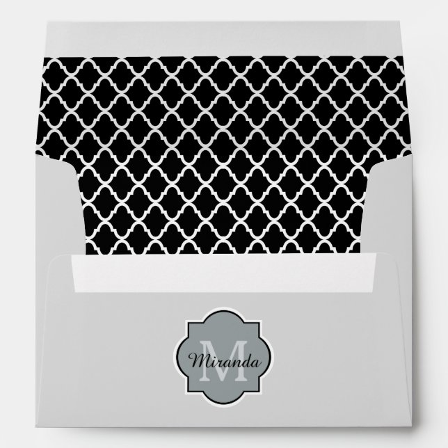 Modern Black and White Quatrefoil Monogrammed Name Envelope (Back (Bottom))