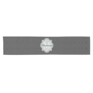 Modern Black and White Quatrefoil Monogrammed Name Short Table Runner