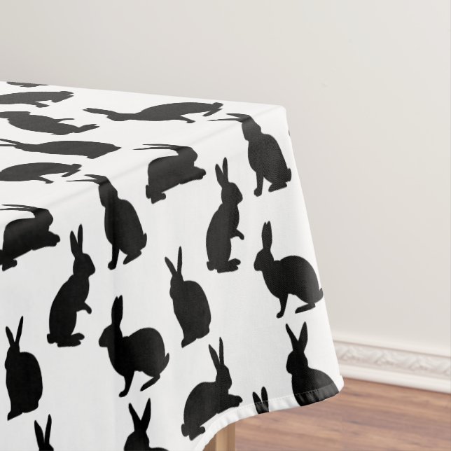 Modern Black And White Rabbit Pattern Easter Tablecloth (In Situ)