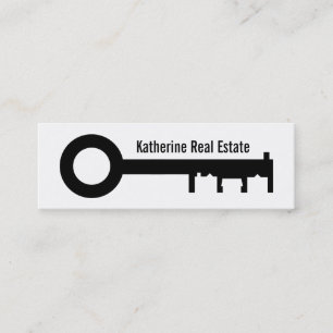 Modern Black and White Real Estate Key Logo Mini Business Card
