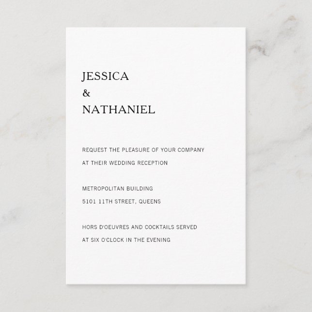 Modern Black and White Reception Simple Wedding Enclosure Card (Front)