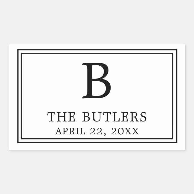 Modern Black and White Rectangular Sticker (Front)