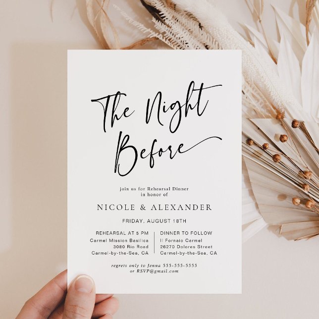 Modern Black and White Rehearsal Dinner Invitation (Modern Black and White The Night Before Rehearsal Dinner Invitation)
