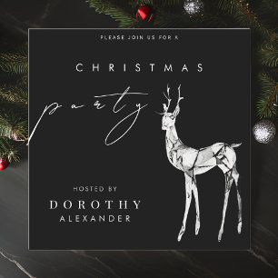 Modern Black and White Reindeer Christmas Party Invitation