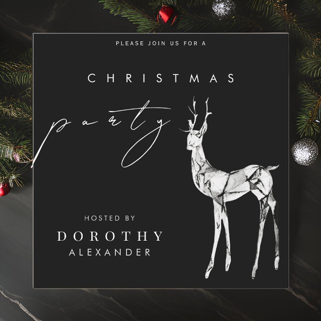 Modern Black and White Reindeer Christmas Party Invitation (Creator Uploaded)