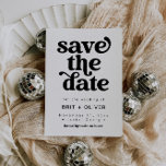 Modern Black And White Retro Wedding Save The Date Invitation<br><div class="desc">This is a modern minimalist 70's inspired save the date invitation featuring a sans serif font and groovy vintage font. Edit all wording except for the "save the date" and "formal invitation to follow" on this save the date. All colours are also editable. // For matching designs, search CHARLI in...</div>