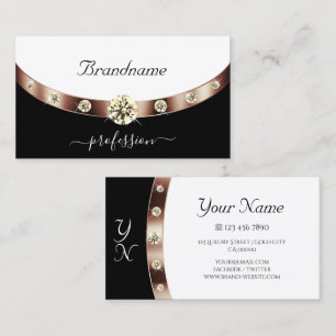 Modern Black and White Rose Gold with Monogram Business Card