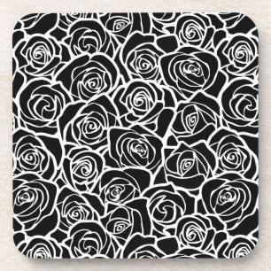 Modern Black and White Roses Chic Floral Pattern Coaster