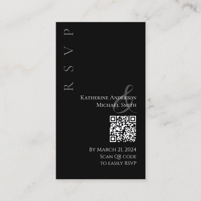 Modern Black and White RSVP with QR Code Business Card (Front)