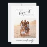 Modern black and white script 1 photo Christmas Holiday Card<br><div class="desc">A beautiful 1 photo Christmas happy holidays simple classic minimal card. Backer colour can be changed.</div>