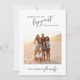 Modern black and white script 1 photo Christmas Holiday Card