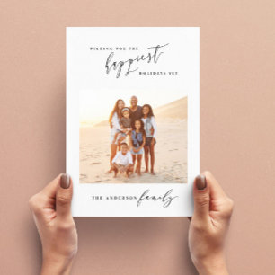 Modern black and white script 1 photo Christmas Holiday Card