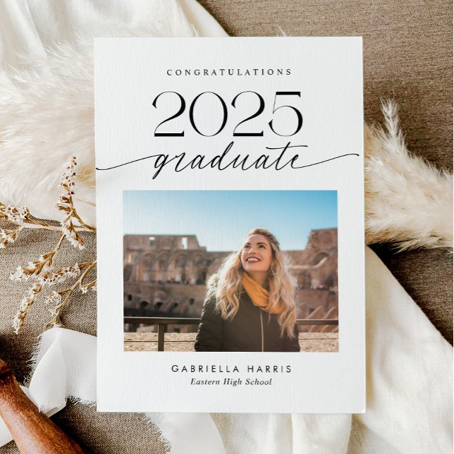 Modern Black and White Script 1 Photo Graduation Announcement (Modern Black and White Script 1 Photo Graduation Announcement)