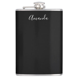 Modern Black and white script chic Hip Flask