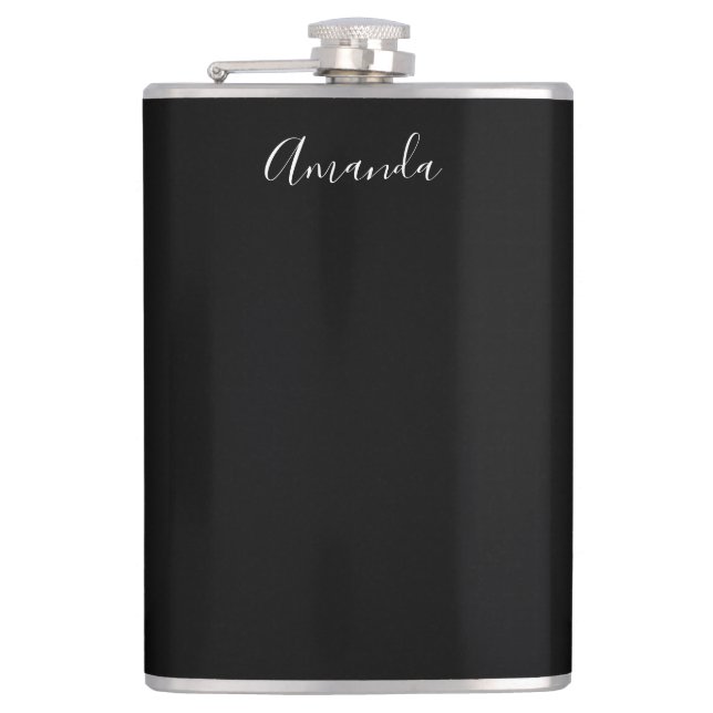 Modern Black and white script chic Hip Flask (Front)