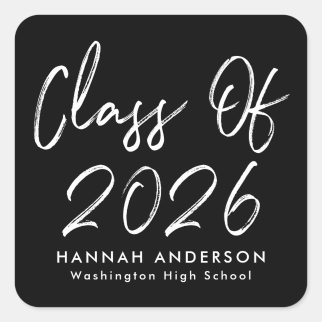 Modern Black and White Script Class of 2025 Square Sticker (Front)