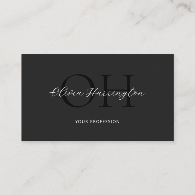 Modern Black and White Script Classic Business Card (Front)
