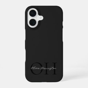 Modern Black and White Script Classic Monogram iPhone 16 Case