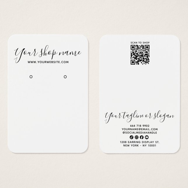 Modern Black And White Script Earring Display Card (Front & Back)