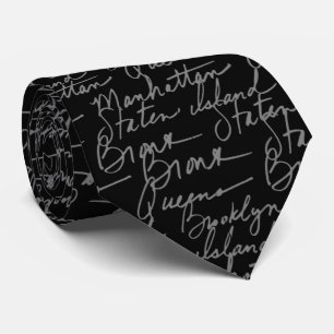 Modern black and white script for him tie