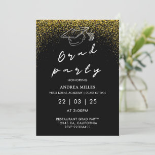 Modern Black And White Script Grad Party  Invitation