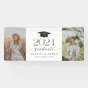 Modern Black and White Script Graduation Banner