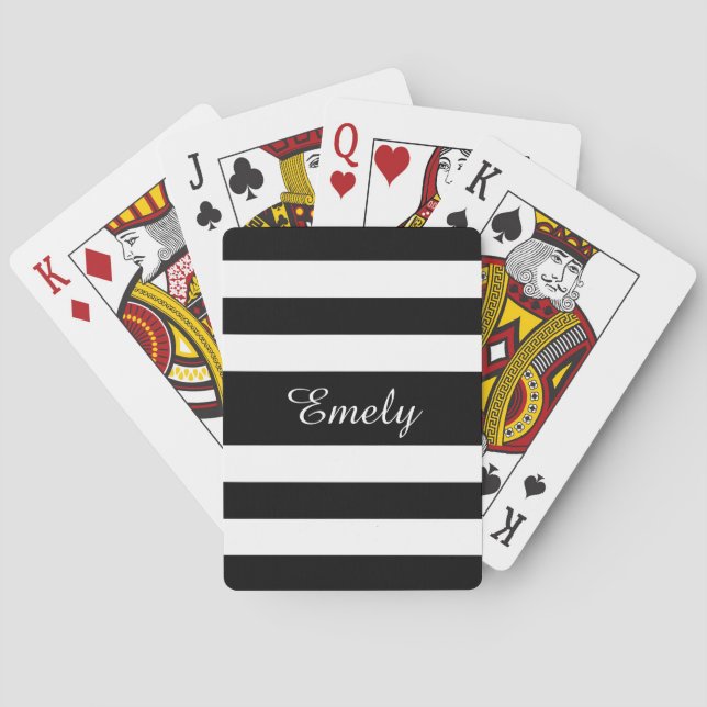 Modern Black And White Script Name Playing Cards (Back)