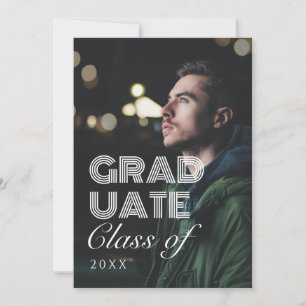 Modern Black and White Script Photo Graduation Invitation
