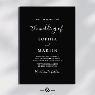 Modern Black and White Script Photo Wedding  Invitation