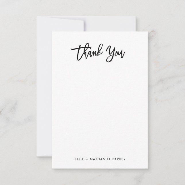 Modern Black and White Script Thank You Card (Front)