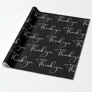 Modern Black and White Script Thank You Wrapping Paper
